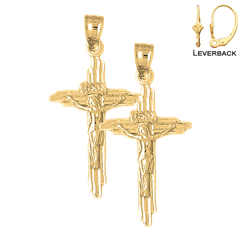 14K or 18K Gold INRI Crucifix Earrings