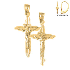 Sterling Silver 31mm INRI Crucifix Earrings (White or Yellow Gold Plated)