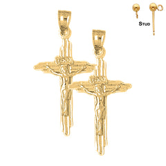 Sterling Silver 31mm INRI Crucifix Earrings (White or Yellow Gold Plated)