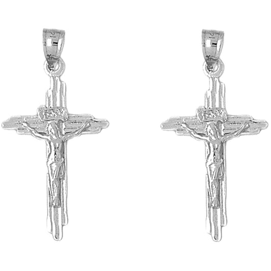 Sterling Silver 31mm INRI Crucifix Earrings