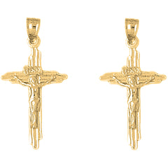 Yellow Gold-plated Silver 31mm INRI Crucifix Earrings