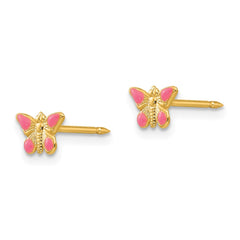 Inverness 14K Yellow Gold Epoxy Fill Pink Butterfly Earrings