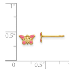 Inverness 14K Yellow Gold Epoxy Fill Pink Butterfly Earrings