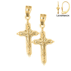 Pendientes de crucifijo latino de plata de ley de 37 mm (chapados en oro blanco o amarillo)