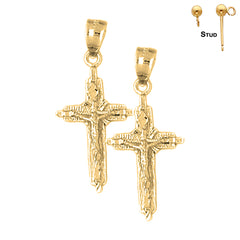 Sterling Silver 37mm Latin Crucifix Earrings (White or Yellow Gold Plated)