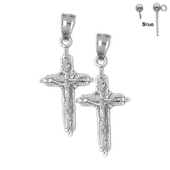 Sterling Silver 37mm Latin Crucifix Earrings (White or Yellow Gold Plated)