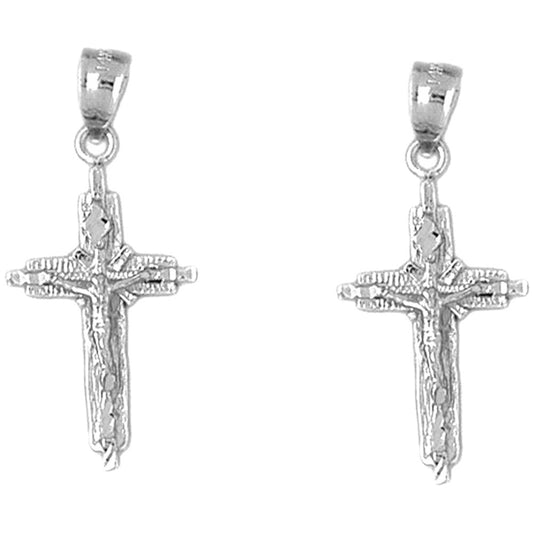 14K or 18K Gold 37mm Latin Crucifix Earrings