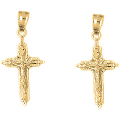 Yellow Gold-plated Silver 37mm Latin Crucifix Earrings