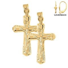 Sterling Silver 34mm INRI Crucifix Earrings (White or Yellow Gold Plated)