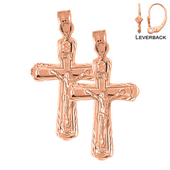 14K or 18K Gold INRI Crucifix Earrings