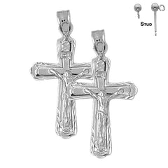 34 mm INRI-Kruzifix-Ohrringe aus Sterlingsilber (weiß- oder gelbvergoldet)