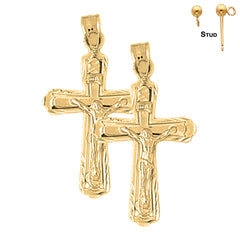 Sterling Silver 34mm INRI Crucifix Earrings (White or Yellow Gold Plated)