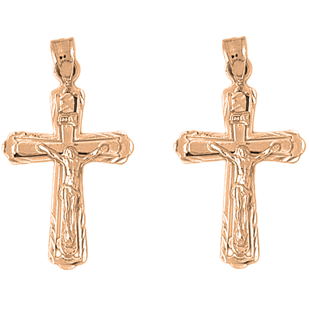 14K or 18K Gold 34mm INRI Crucifix Earrings