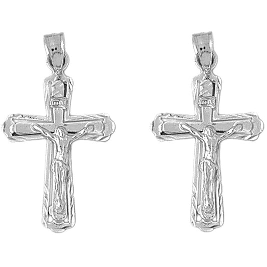 Sterling Silver 34mm INRI Crucifix Earrings