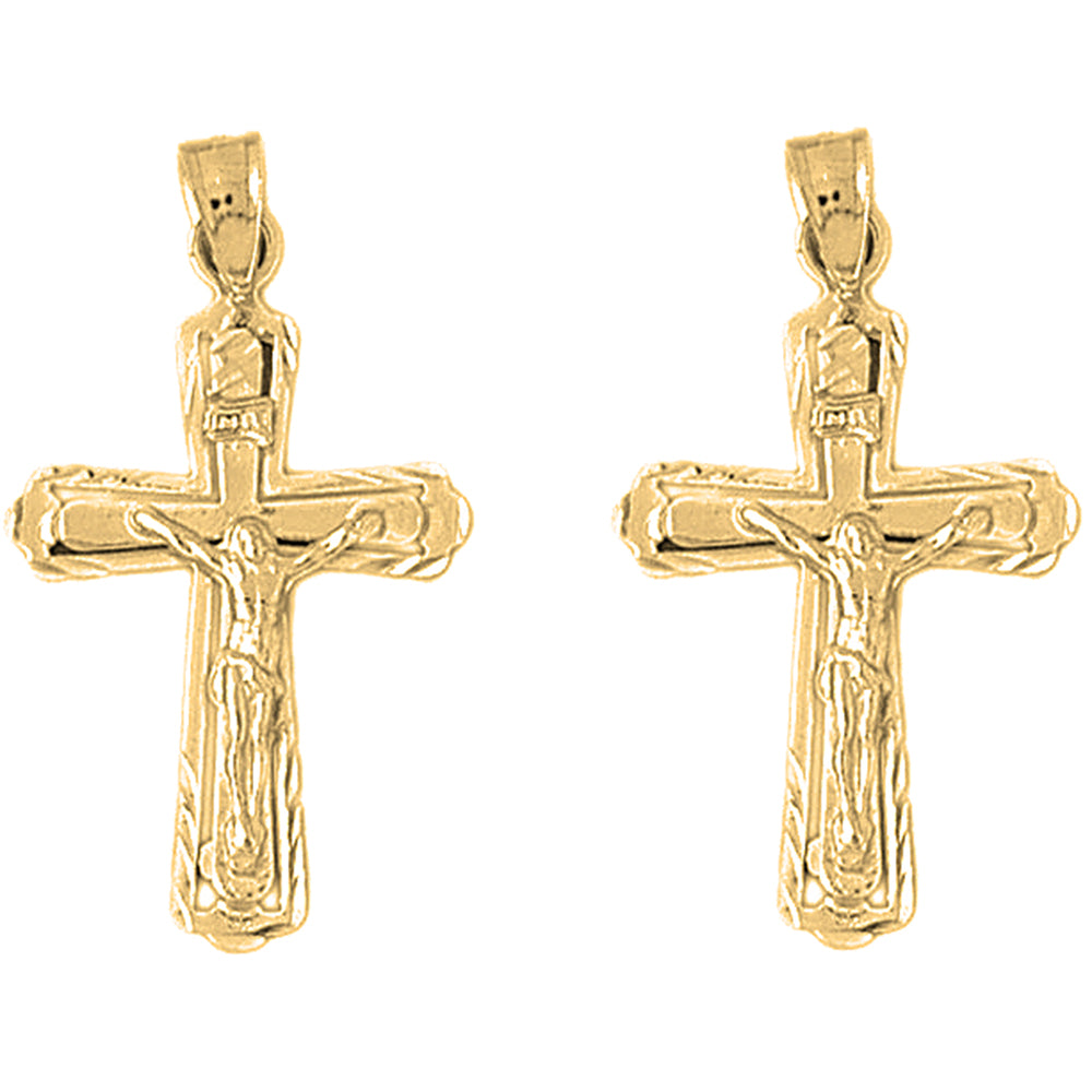 Yellow Gold-plated Silver 34mm INRI Crucifix Earrings