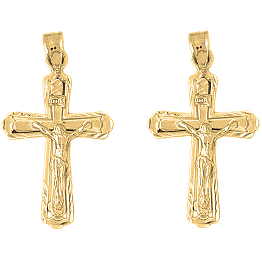 14K or 18K Gold 34mm INRI Crucifix Earrings