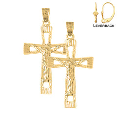 Sterling Silver 40mm Latin Crucifix Earrings (White or Yellow Gold Plated)