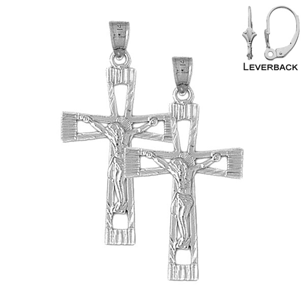 Sterling Silver 40mm Latin Crucifix Earrings (White or Yellow Gold Plated)