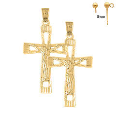 Pendientes de crucifijo latino de plata de ley de 40 mm (chapados en oro blanco o amarillo)