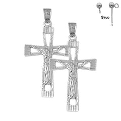 Sterling Silver 40mm Latin Crucifix Earrings (White or Yellow Gold Plated)