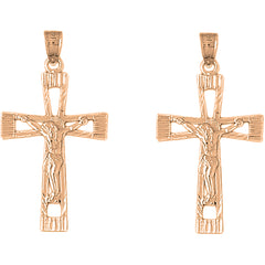 14K or 18K Gold 40mm Latin Crucifix Earrings