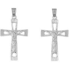 14K or 18K Gold 40mm Latin Crucifix Earrings