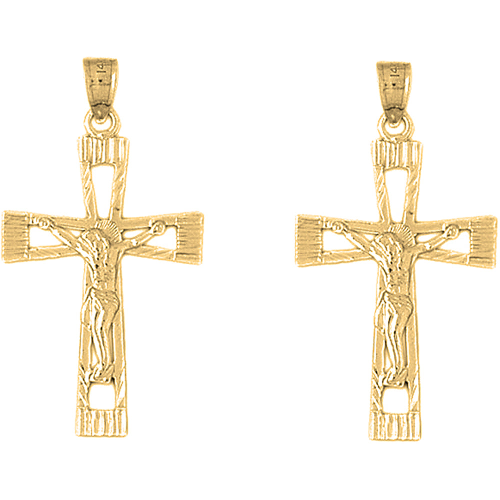 14K or 18K Gold 40mm Latin Crucifix Earrings