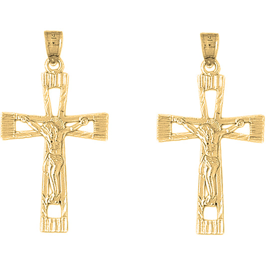 14K or 18K Gold 40mm Latin Crucifix Earrings