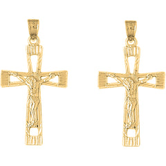 Yellow Gold-plated Silver 40mm Latin Crucifix Earrings
