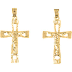 14K or 18K Gold 40mm Latin Crucifix Earrings