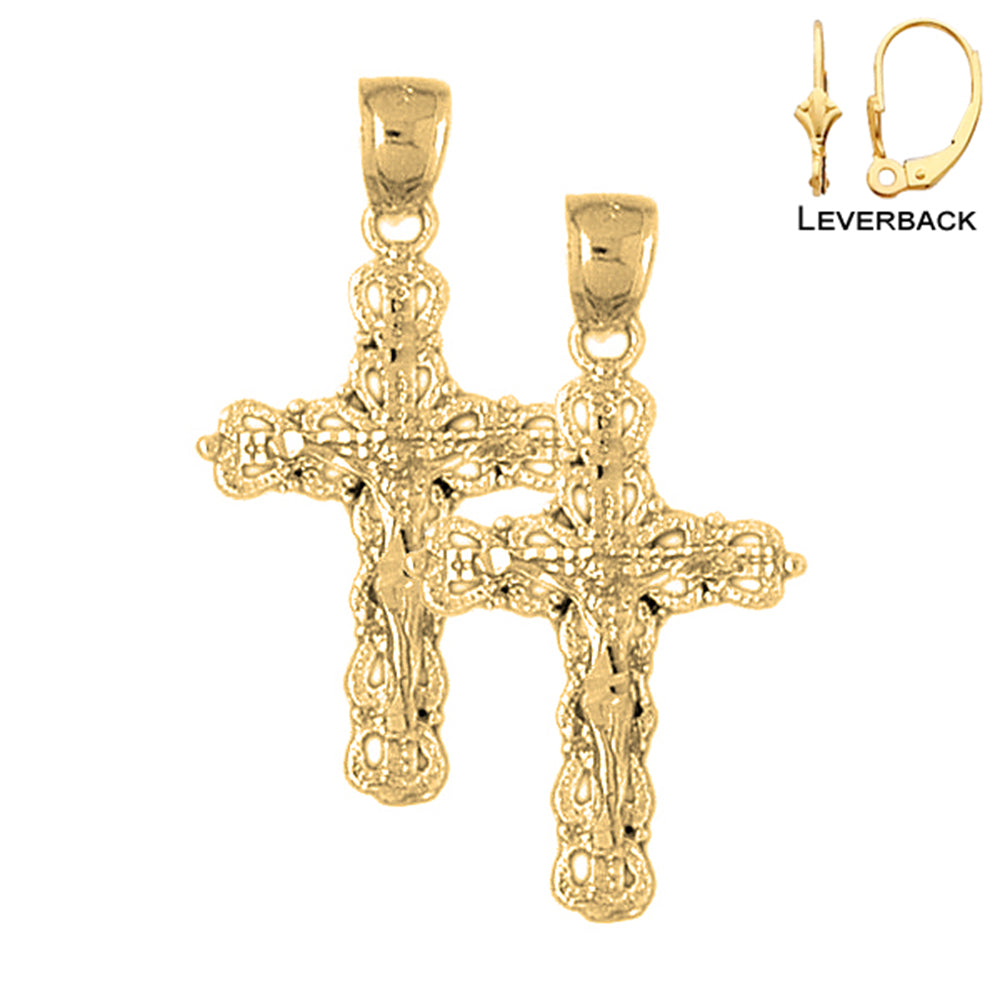 14K or 18K Gold Budded Crucifix Earrings