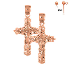 14K or 18K Gold Budded Crucifix Earrings