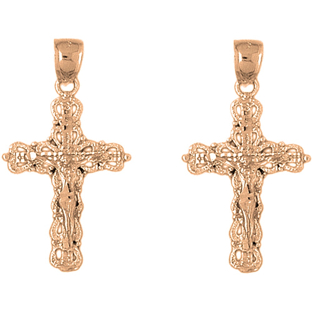 14K or 18K Gold 35mm Budded Crucifix Earrings