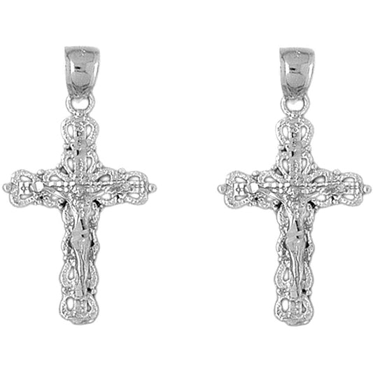 Sterling Silver 35mm Budded Crucifix Earrings