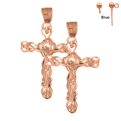 14K or 18K Gold Budded Crucifix Earrings