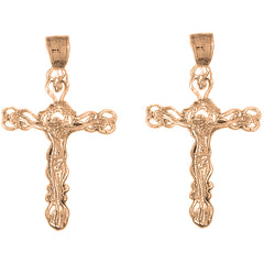 14K or 18K Gold 43mm Budded Crucifix Earrings