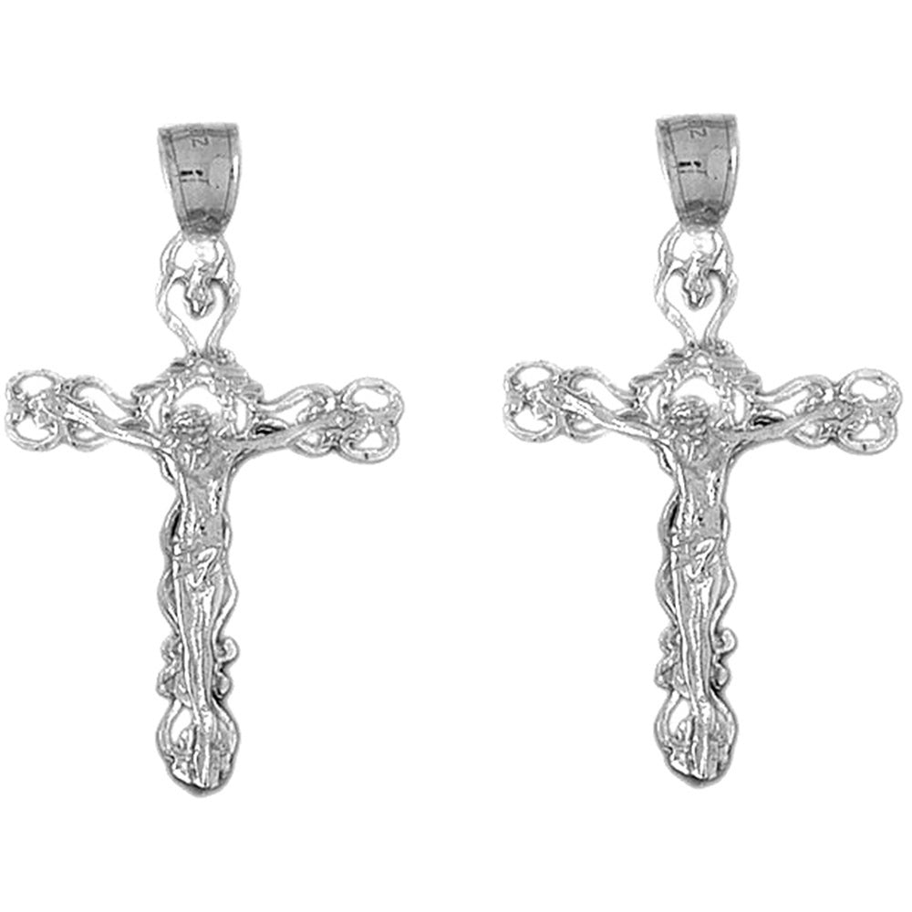 14K or 18K Gold 43mm Budded Crucifix Earrings