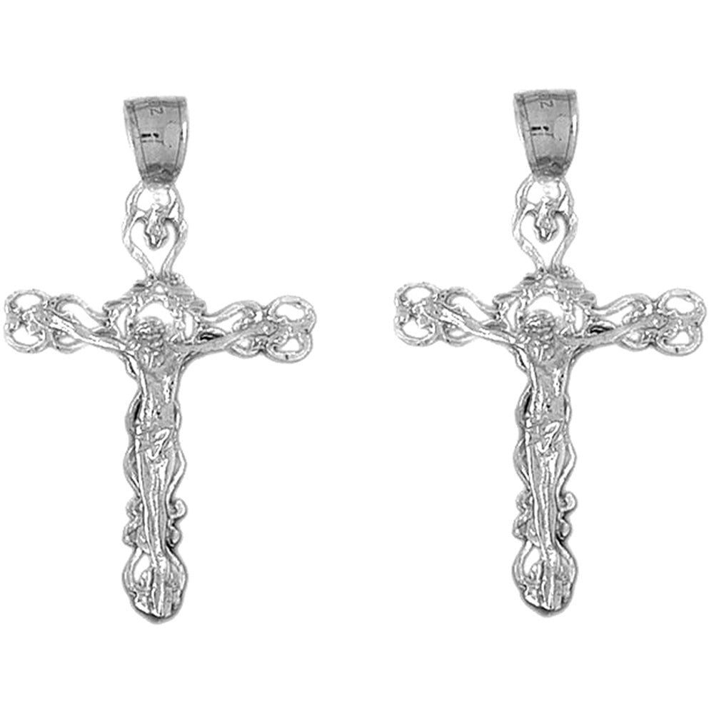 Sterling Silver 43mm Budded Crucifix Earrings