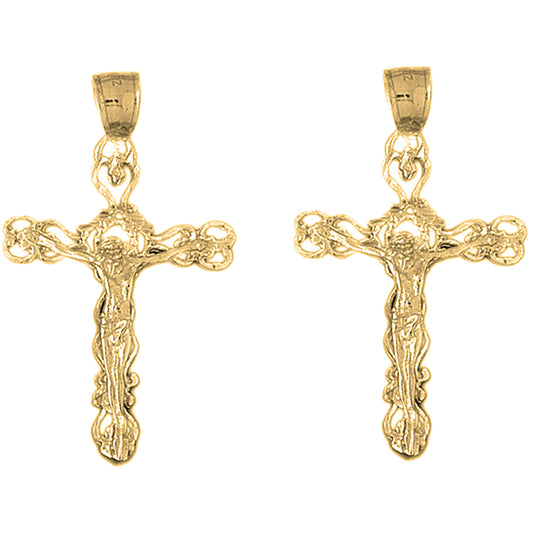 Yellow Gold-plated Silver 43mm Budded Crucifix Earrings