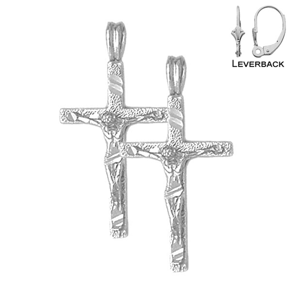 Sterling Silver 30mm Latin Crucifix Earrings (White or Yellow Gold Plated)