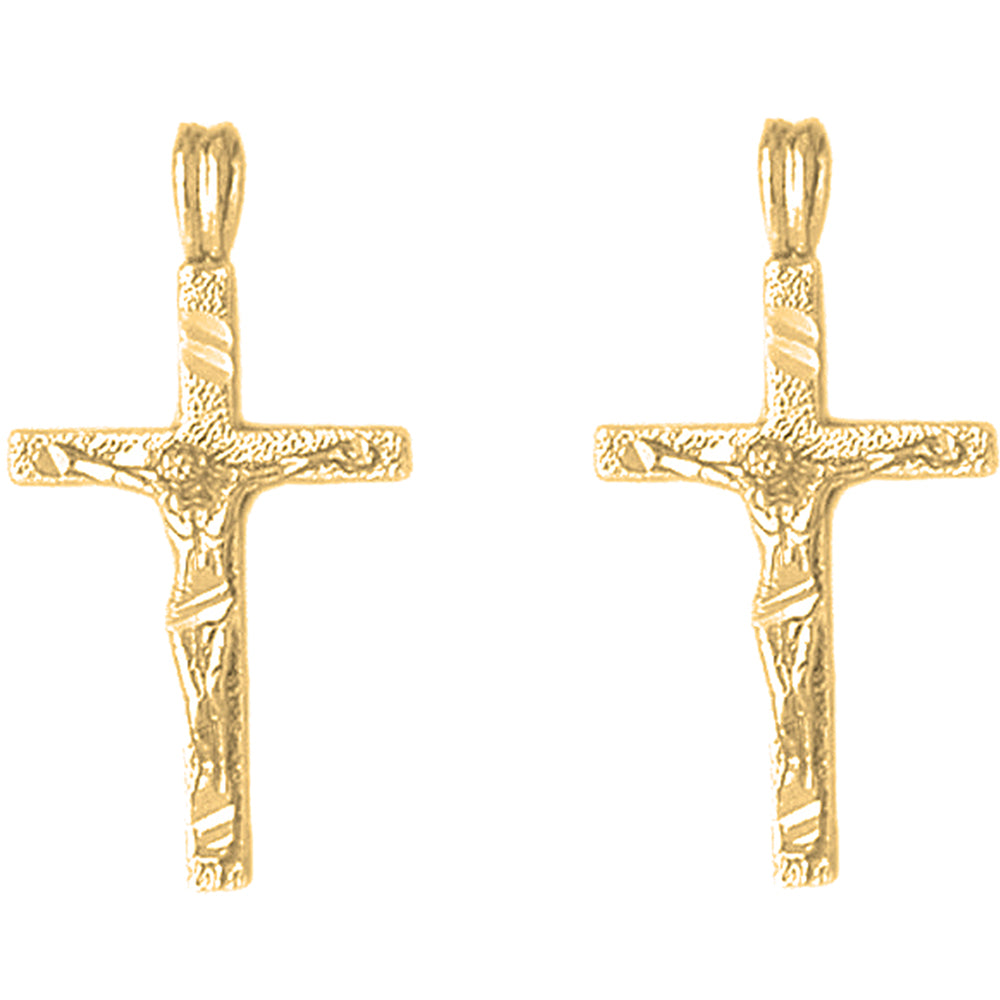 Yellow Gold-plated Silver 30mm Latin Crucifix Earrings