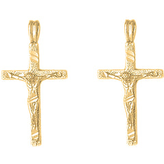 Yellow Gold-plated Silver 30mm Latin Crucifix Earrings