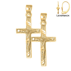 Sterling Silver 33mm Latin Crucifix Earrings (White or Yellow Gold Plated)