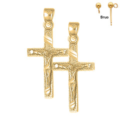 Pendientes de crucifijo latino de plata de ley de 33 mm (chapados en oro blanco o amarillo)