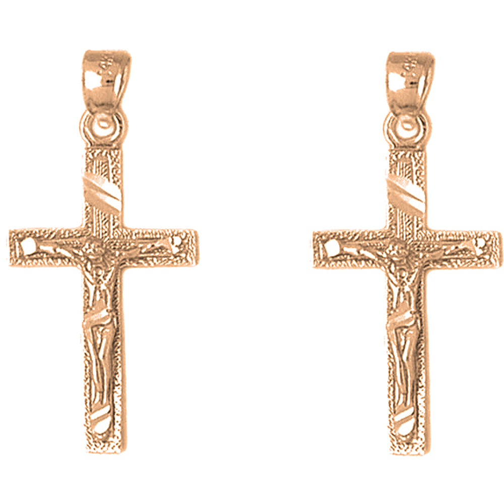 14K or 18K Gold 33mm Latin Crucifix Earrings