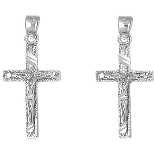 Sterling Silver 33mm Latin Crucifix Earrings