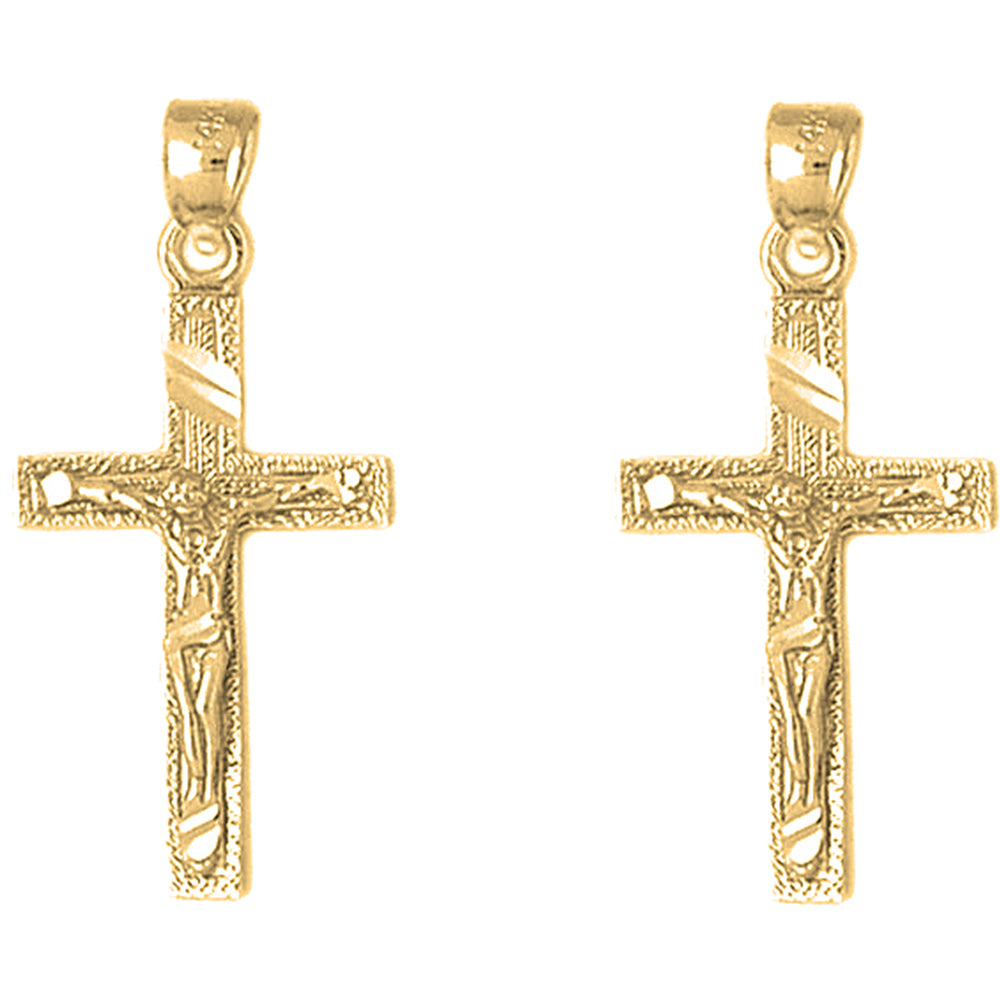 14K or 18K Gold 33mm Latin Crucifix Earrings