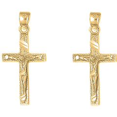 Yellow Gold-plated Silver 33mm Latin Crucifix Earrings