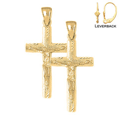 Sterling Silver 45mm Latin Crucifix Earrings (White or Yellow Gold Plated)