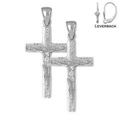 Sterling Silver 45mm Latin Crucifix Earrings (White or Yellow Gold Plated)